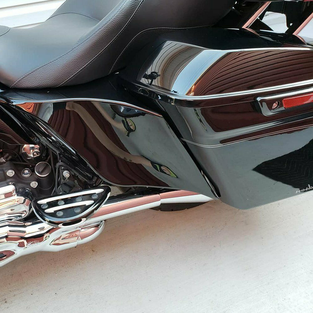 Painted Vivid Black Stretched Extended Side Cover Panel For Harley Touring Glide
