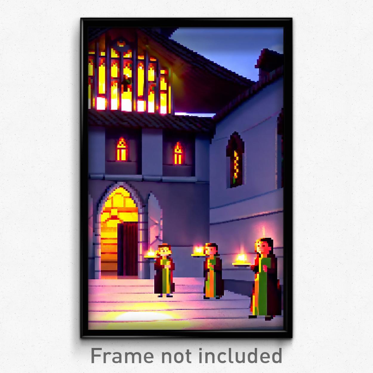 Pixel Art Poster - Animated Nunnery (8 Bit Psychedelic Trippy Video Game Print)