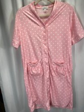MISS ELAINE Lounger Robe Pink Polka Dot Snap Front 2 Pockets Soft Sleep Small