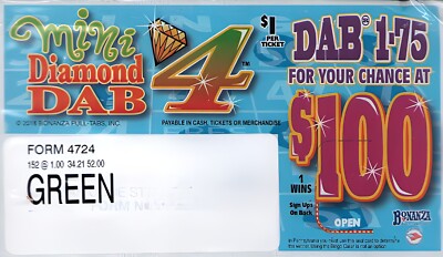 Pull Tab Ticket - Hard Card Tickets - Game- 6 Pack - Mini Diamond Dab 4