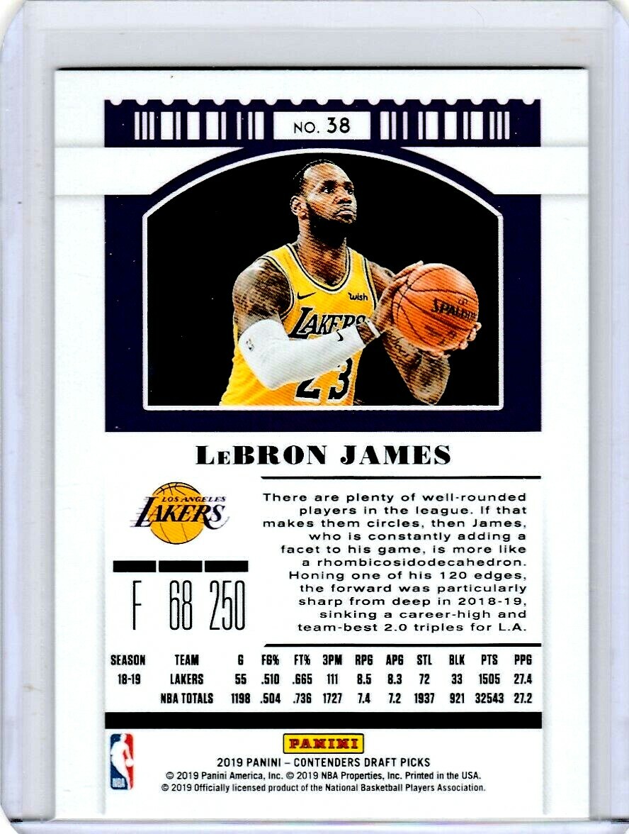 2019-20 Panini Contenders #38 Lebron James Season Ticket Lakers