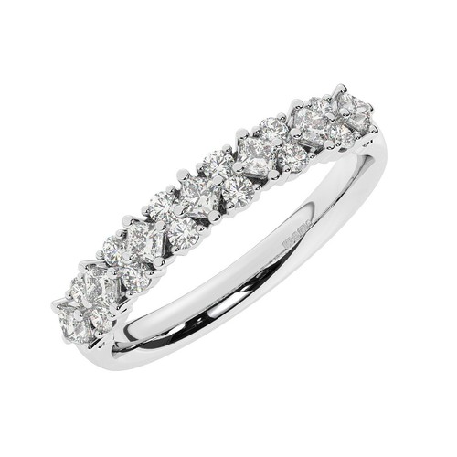 3.2 MM, 100% Natural Round & Princess Diamonds Half Eternity Ring 950 Platinum - 第 1/5 張圖片