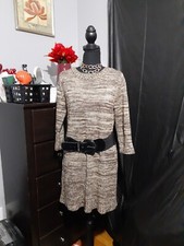 Notations Women's Sweater Dress 3/4 Sleeve  With Belt Brown Tan Color Size M 