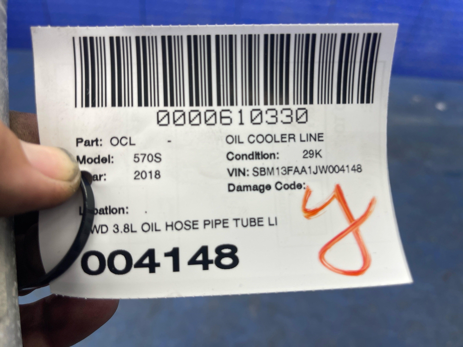 2016 2017 2018 2019 2020 2021 MCLAREN 570S RWD 3.8L OIL HOSE PIPE TUBE LINE OEM