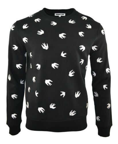 MCQ EMBROIDERED SWALLOW BLACK SWEATSHIRT JUMPER WHITE BIRD ALEXANDER MCQUEEN - Picture 1 of 2