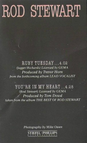 ROD STEWART RUBY TUESDAY / IN MY HEART CASSETTE SINGLE POP ROCK VOCAL - Picture 3 of 6