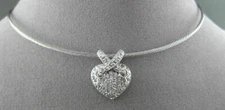 ANTIQUE LARGE 1.0CT DIAMOND 14KT WHITE GOLD PAVE FLOATING HEART NECKLACE #22689