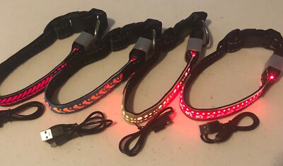RUGGED DURABLE LED RECHARGEABLE COLLAR glow light-up Dog (S M L) Pet Safety USB