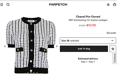 $11,284 RAREST CHANEL 97P #38 CC Logo Cardigan White Black $11,284 RAREST CHANEL 97P #38 CC Logo Cardigan White Black