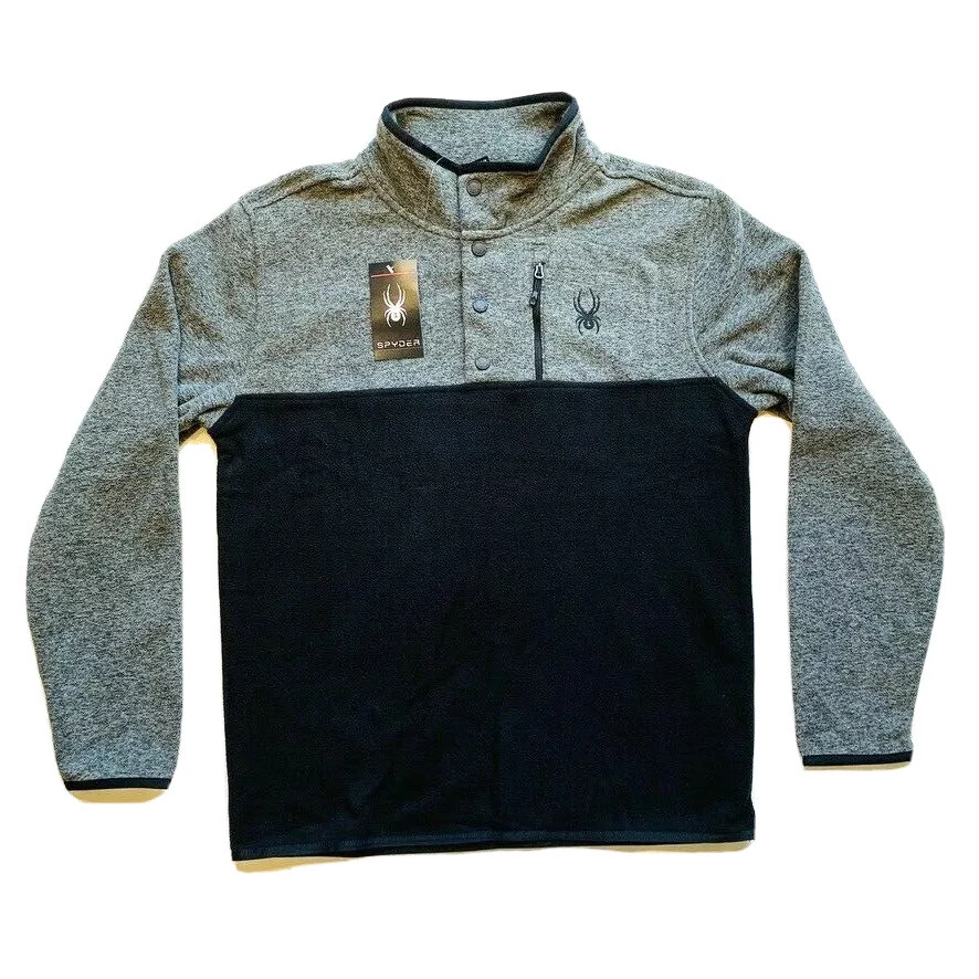 Spyder Fleece Pullover Jacket Mens Medium Button Front Zipped Pocket Ski Outdoor