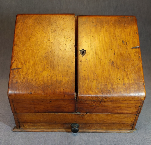 Antique Parkins & Gotto Oak Stationary Box / Desktop Organizer File