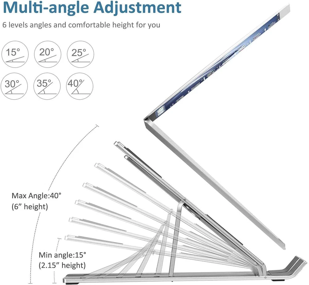 Adjustable 6-Angle Laptop Stand Riser for Computer and Tablet
