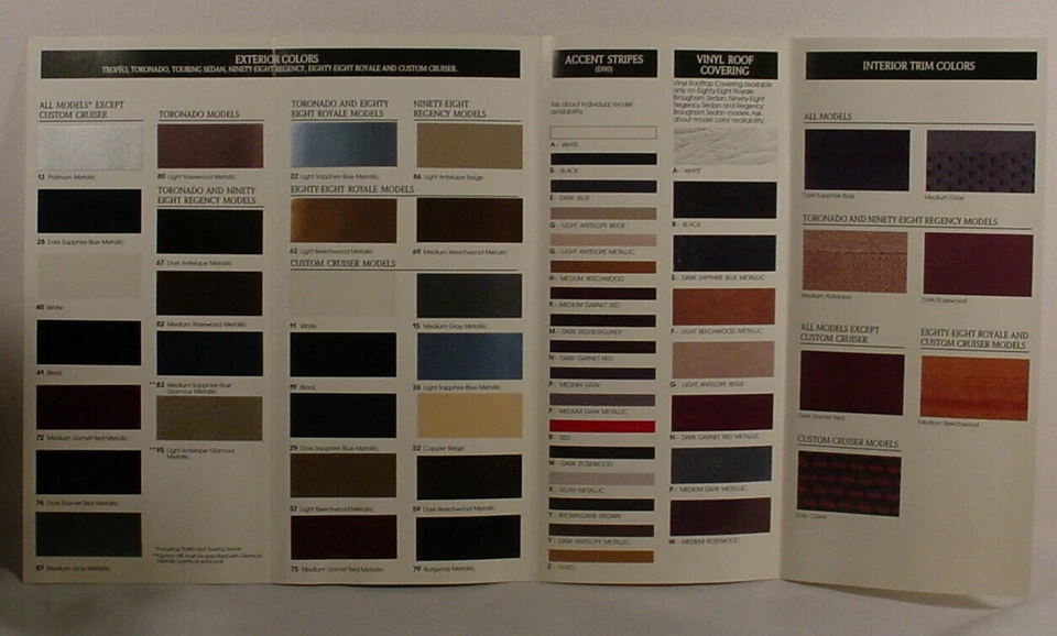 Oldsmobile 88/98 1989/Trofeo/Toronado pintura color chip folleto Foto 2 de 2