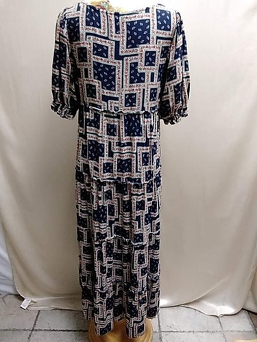 NATURAL LIFE Navy Geo Floral Print Short Sleeve Maxi Dress - Size: Small - Picture 5 of 6