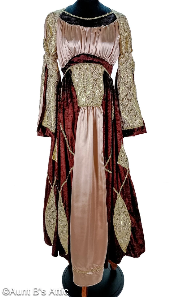 Renaissance Queen Dress Dxl 2 Pc Brown Velour & Gold Brocade Dress & Headpiece - Image 3 of 4