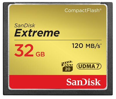 SanDisk Extreme 32GB CompactFlash Memory Card 120MBs Read 85MBs Write VPG 20