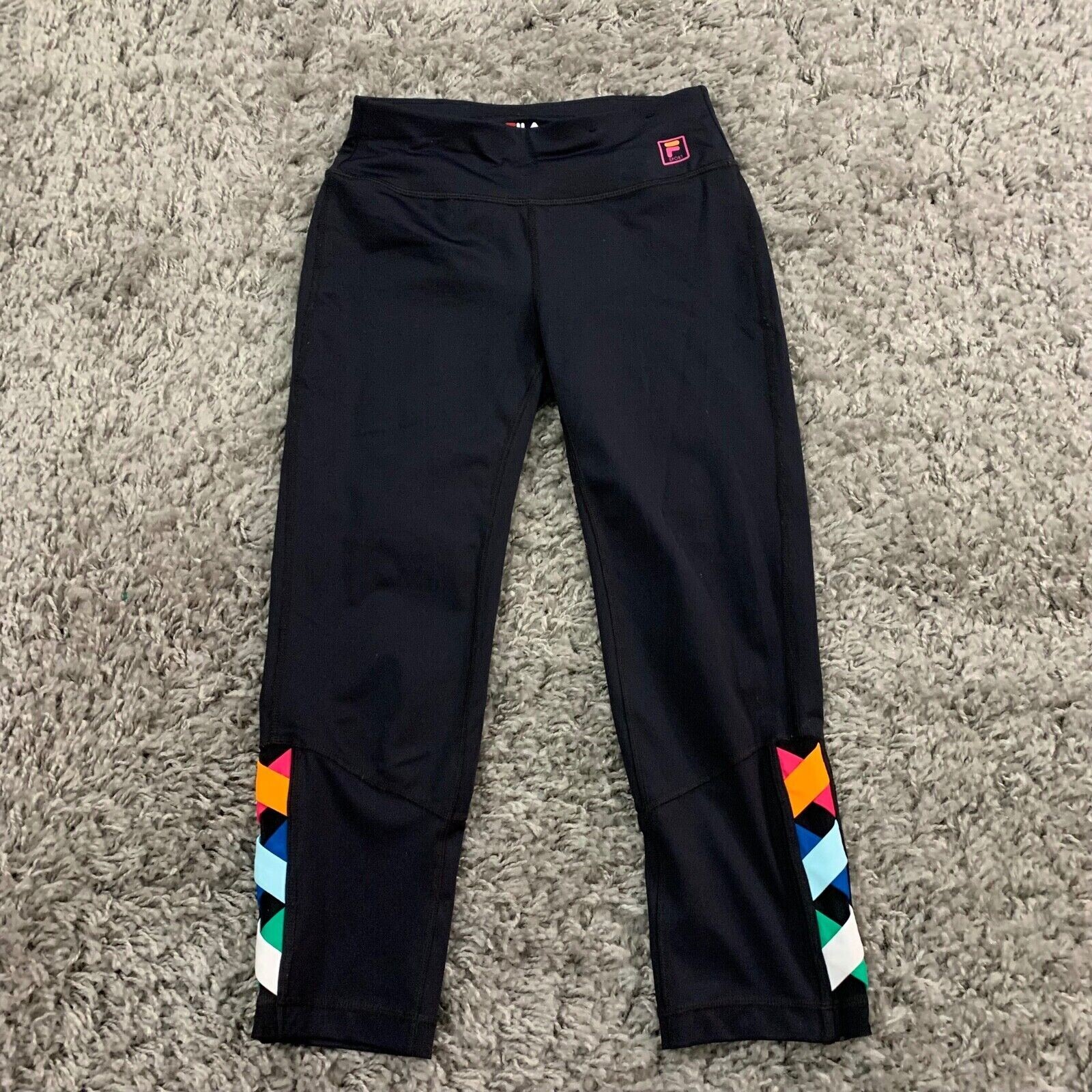 Pantaloni Fila Donna XS Extra Small Nero Multicolore Logo Yoga Leggings Activewear
