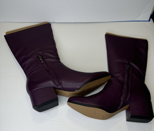 Franco Sarto Women Jaxine Plum Leather Mid Boots Size 8.5M New - Picture 5 of 7