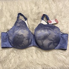 Cacique 48D Bra Blue Lightly Lined Balconette Underwire Floral NEW 57.95