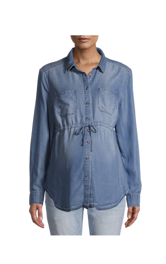 Time and Tru Maternity Denim Shirt XXL 20 Button Up with Drawstring Detail