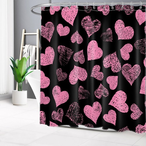 Black Pink Love Heart Valentine's Day Shower Curtain Bathroom Accessories Set - Bild 4 von 20