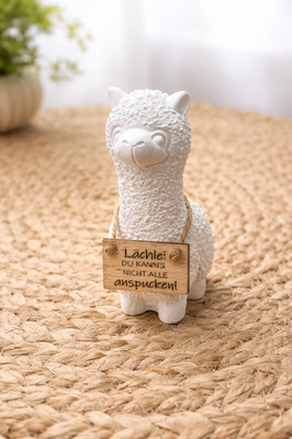 Deko Figur Lama Alpaka ''Lächle!'' Raysin Handgemacht Holz Schild Witzig Geschenk