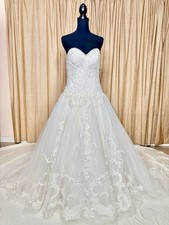 Madeline Gardner New York Wedding Dress Sz 8 Beaded Ball Gown Cathedral Train