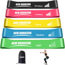  5 Pack Resistance loop Exercise Bands - Set of 5 with Carry Bag  Guide