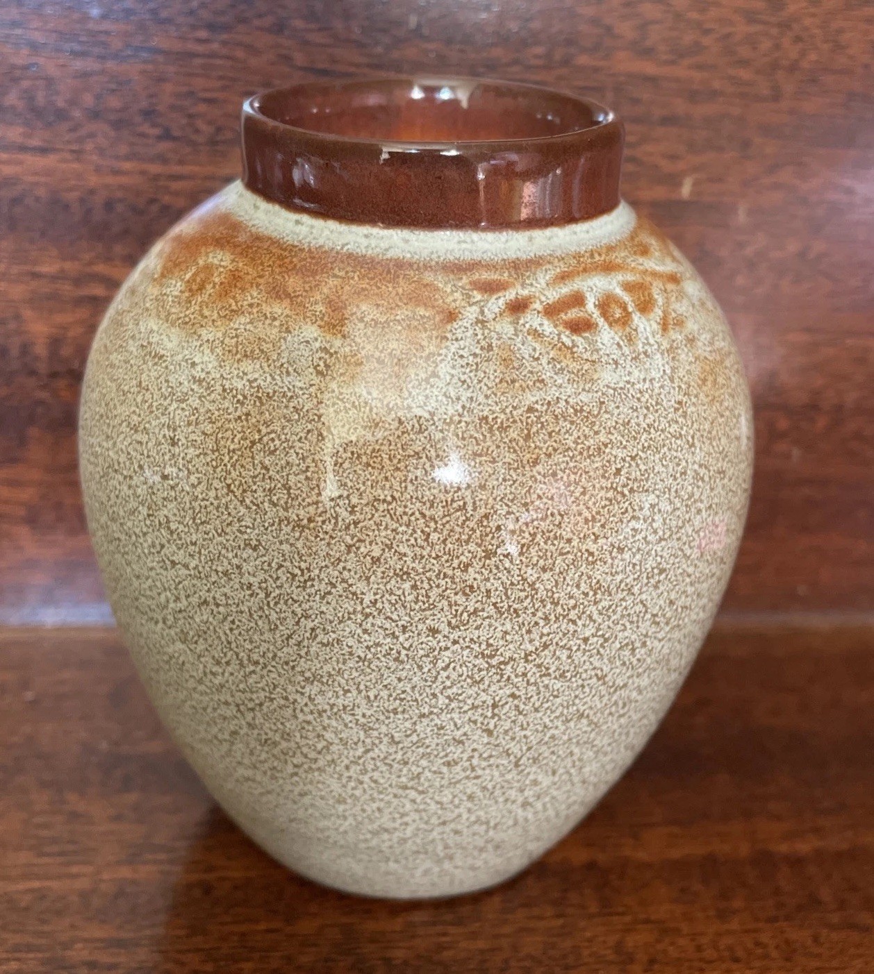 Vtg Nicodemus Pottery 4”x3.5” Vase Handmade USA Gray & Russet Brown Ferro-stone