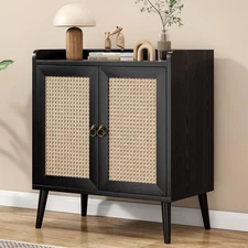 Sideboard Buffet Cabinet with Storage, Rustic Bar Liquor Cabinet with Boho Ra...