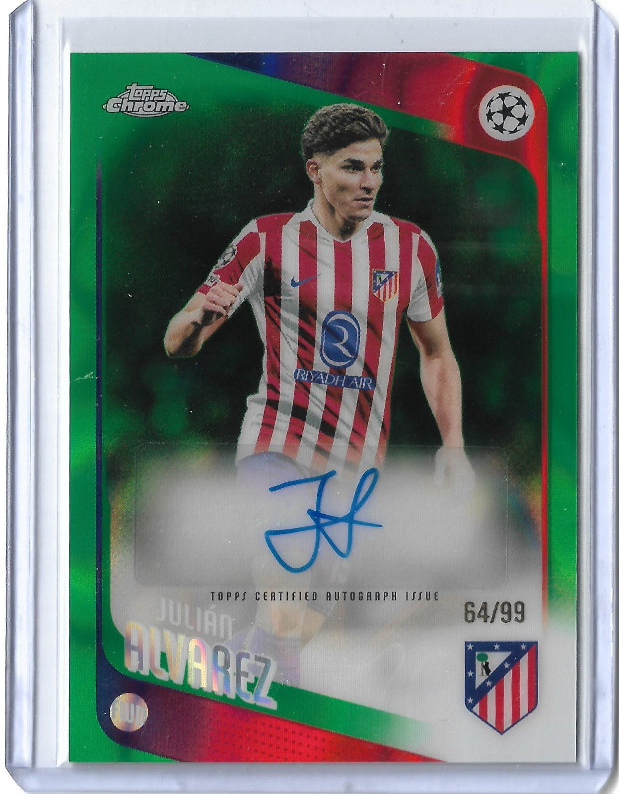 2025-26 Topps Chrome UEFA CC Julian Alvarez Auto Green Lava Refractor /99