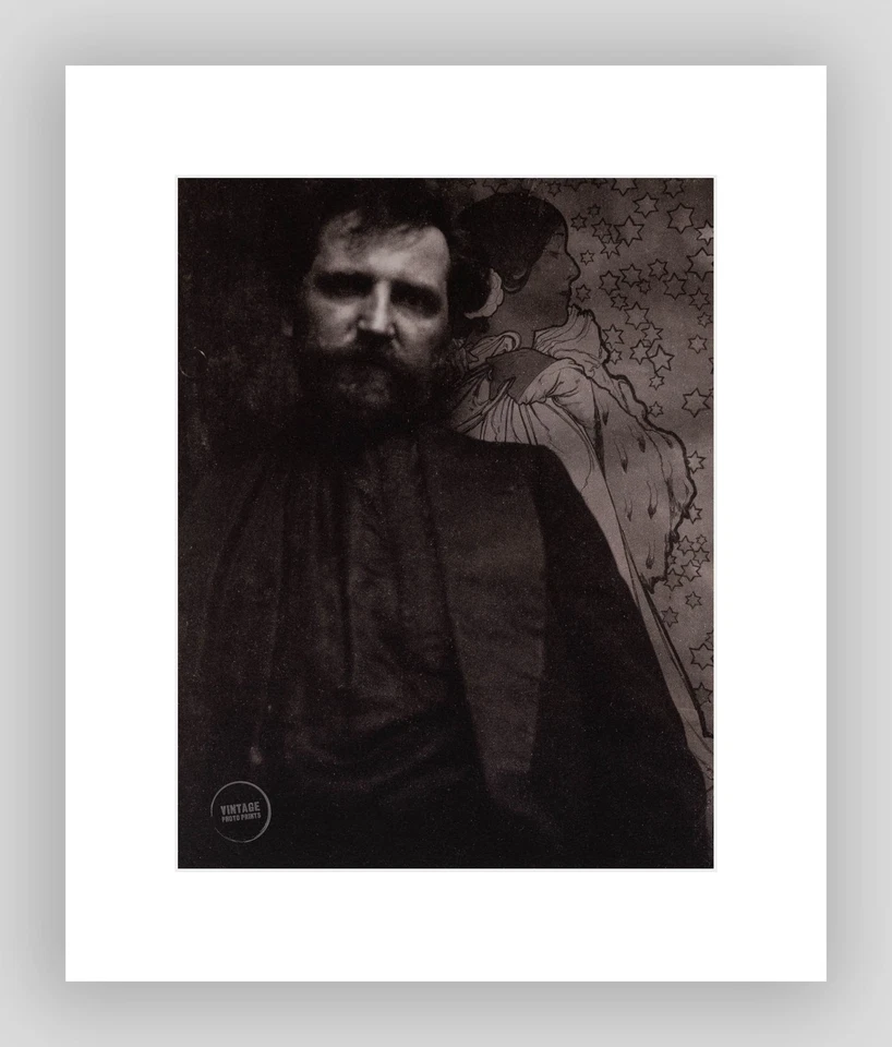 De colección Edward Steichen Alphonse Maria Mucha Grabado Arte Retrato 1901 Mat 12x14 Foto 2 de 2