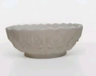 Vtg MILK GLASS Oval Bowl Hobstar & Fan Pressed Sawtooth Rim Flowers Heavy Piece