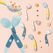 Baby Spoon  Fork Set - Soft Silicone Bendable Toddler Training Feeding Utensils