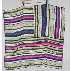 Desco Vintage 100% Silk Scarf Striped Green Navy Pink Square Made in Japan 35x30
