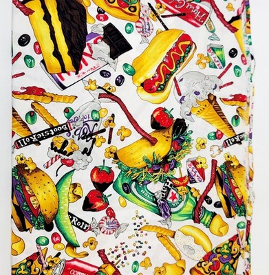 OOP Nicole de Leon Heartburn City Junk Food Sweets White Fabric 43'' X 108''