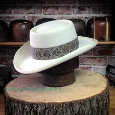 Hot Retro Pork Pie Hat Wool Felt Jazz Hat Wide-Brimmed Men's Jazz Hat