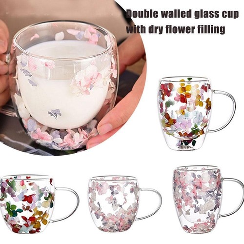 Double Wall Glass Cup Dry Flower Fillings Coffee Tea Mugs Heat Insulated Glass > - Picture 3 of 28