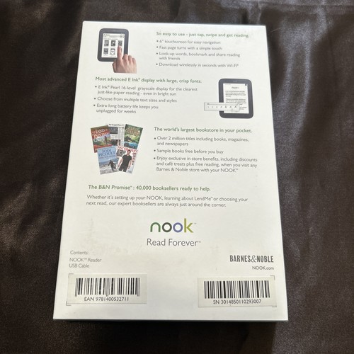 NOOK Simple Touch E-Reader Pre-Owned 6" WiFi Touchscreen BNRV300 No Charger - 第 2/10 張圖片