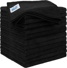 Black Microfiber Cleaning Cloth 12 Pack, 12.5 x 12.5 inch Microfiber Towels for