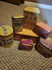 Rusted Collectible Tins Lot Of 6 Vintage With Vintage Small Wood Basket Preowned