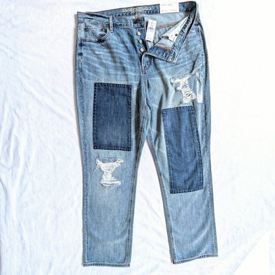 Womens American Eagle 16 Short Vintage High Rise Jeans Patchwork Distressed
