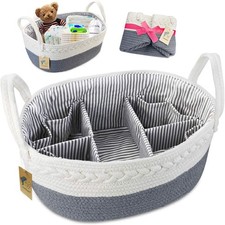 Baby Diaper Caddy Organizer - Extra Large Nappy Caddy Rope Nursery Storage Bi...