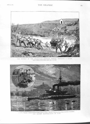 Original alter antiker Druck 1881 Erdbeben Scio Schiff Thunderer Hafen Malta