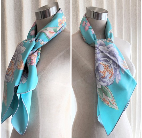 Salvatore Ferragamo Scarf 100% Silk 87cm square light blue multicolor vintage - Picture 5 of 24
