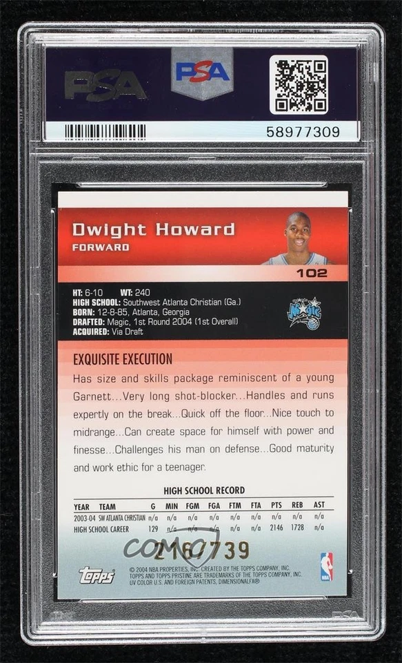 2004-05 Topps Pristine /739 Dwight Howard #102 PSA 9 MINT Rookie RC HOF - Image 2 of 2