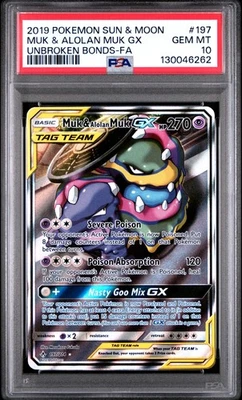 2019 POKEMON SUN & MOON UNBROKEN BONDS #197 FULL ART/MUK & ALOLAN MUK GX PSA 10 - Image 1 of 2