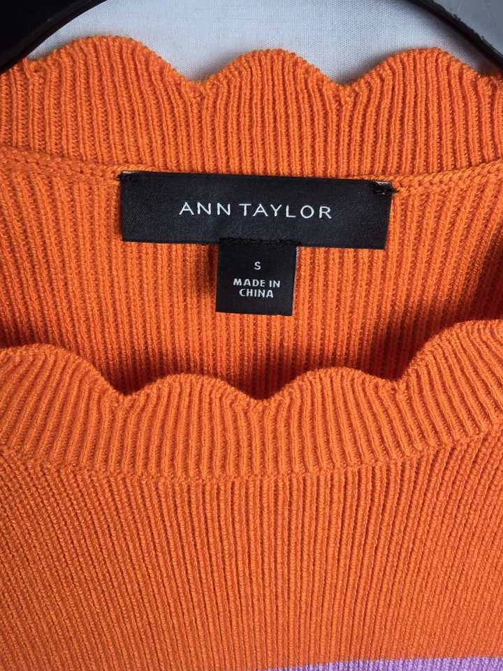 Suéter Ann Taylor Naranja y Púrpura Manga 3/4 Rayas Talla S Foto 3 de 4