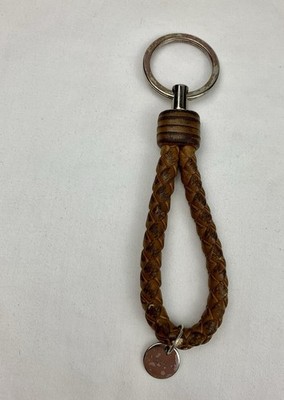 Auth Bottega Veneta Intrecciato Leather Key Ring Key Chain Brown Bag Charm