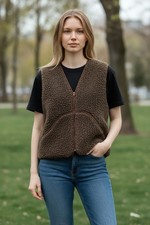 Sale! Damen Weste aus 100% Merinowolle. Braun. Kurze Modell 